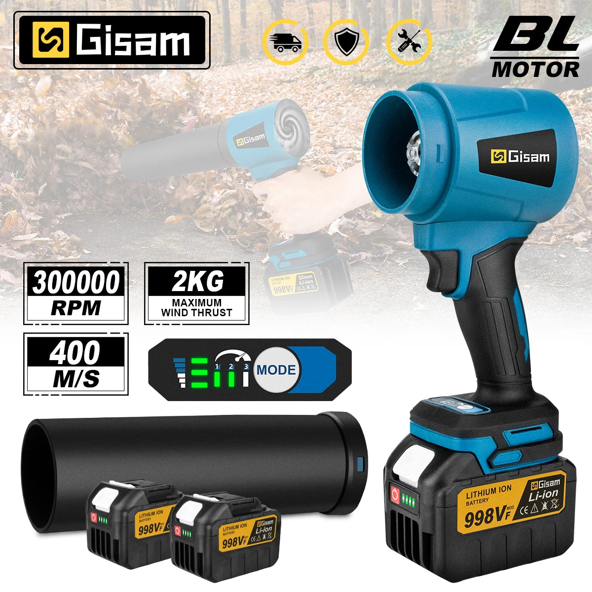 Gisam 400M/S 3000W High Power Brushless Turbo Fan Elektrische Luchtblazer Jet Fan Sneeuw Blad Stof Gereedschap voor Makita Accu Pin