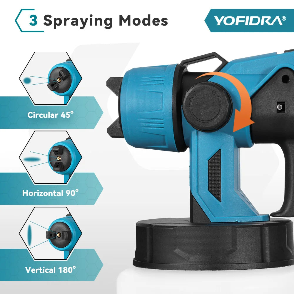 YOFIDRA 1000ML Electric Spray Gun Cordless Paint Sprayer Auto Steel Coating Airbrush DIY Power Tools for Makita 18V-21V Battery Pin
