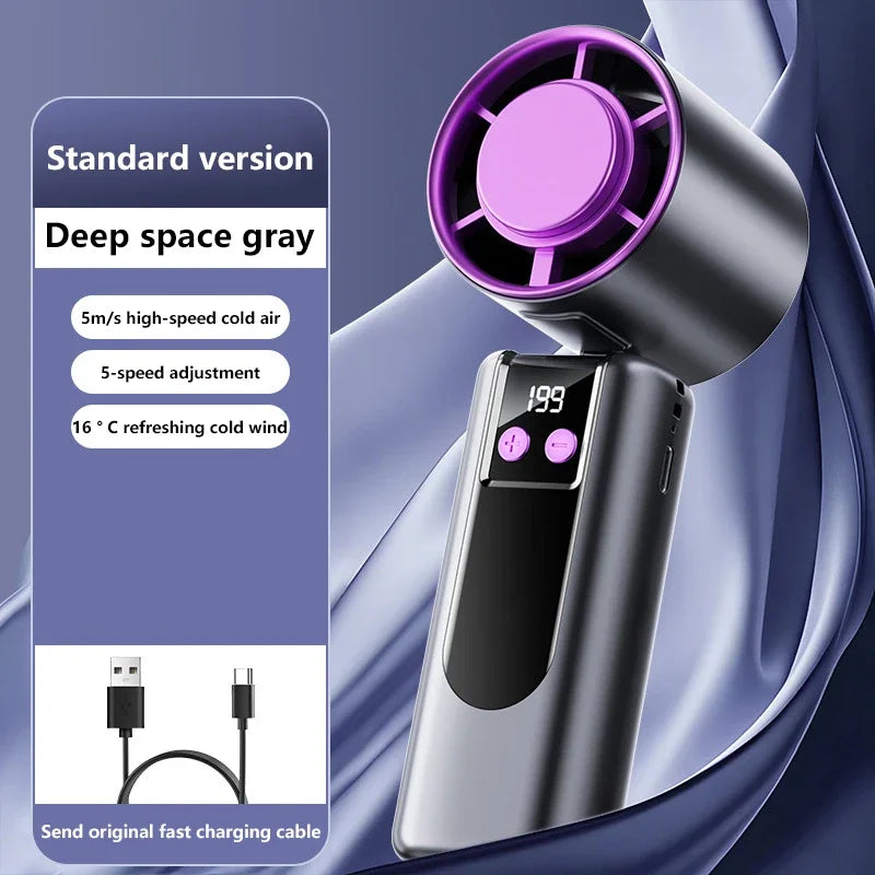 Lenovo 199-standen hogesnelheidsventilator, usb-oplaadbaar, digitaal display, krachtige handzame draagbare miniventilator