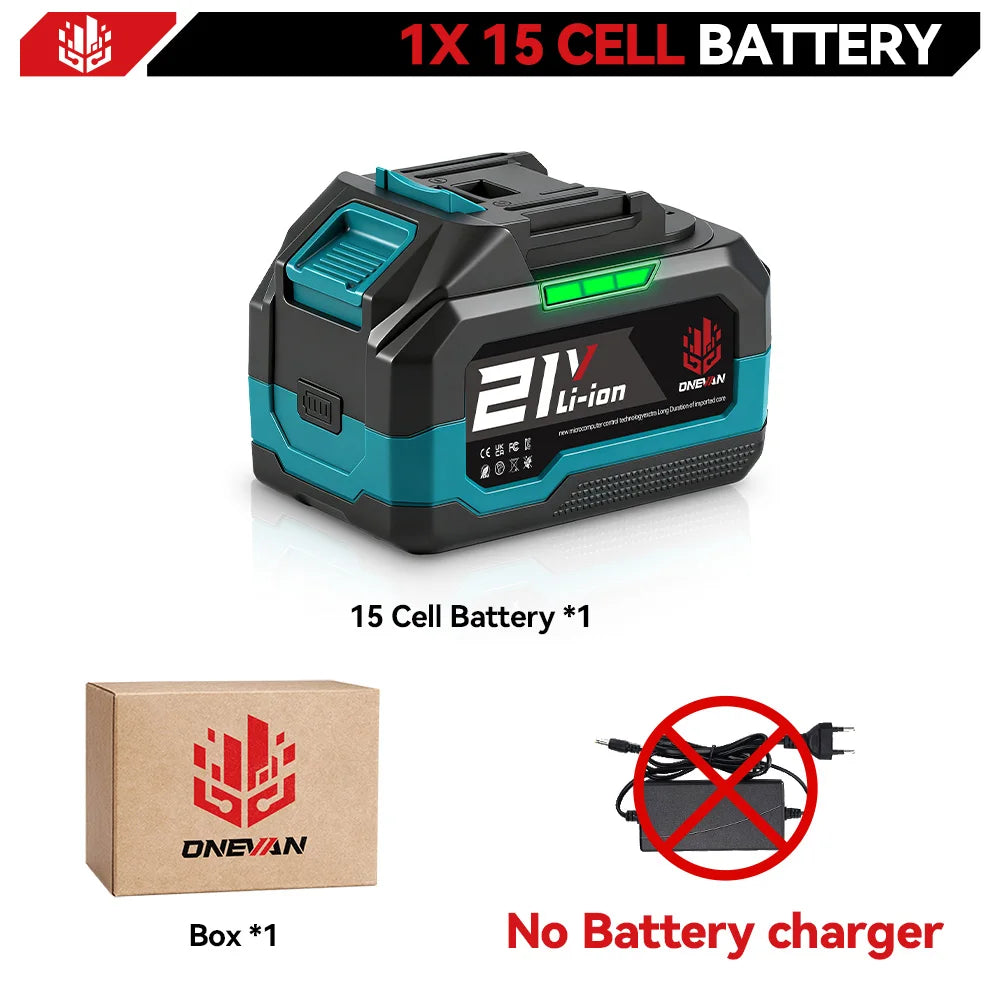 Batterie au lithium rechargeable ONEVAN 21V 22500mAh 15000mAh pour outils électriques sans fil, compatible avec les batteries Makita 18V