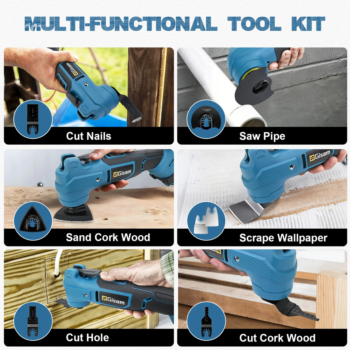 Gisam 20000OPM 7-traps borstelloze oscillerende multifunctionele tool elektrische zaag trimmer schraper voor Makita 18V accu