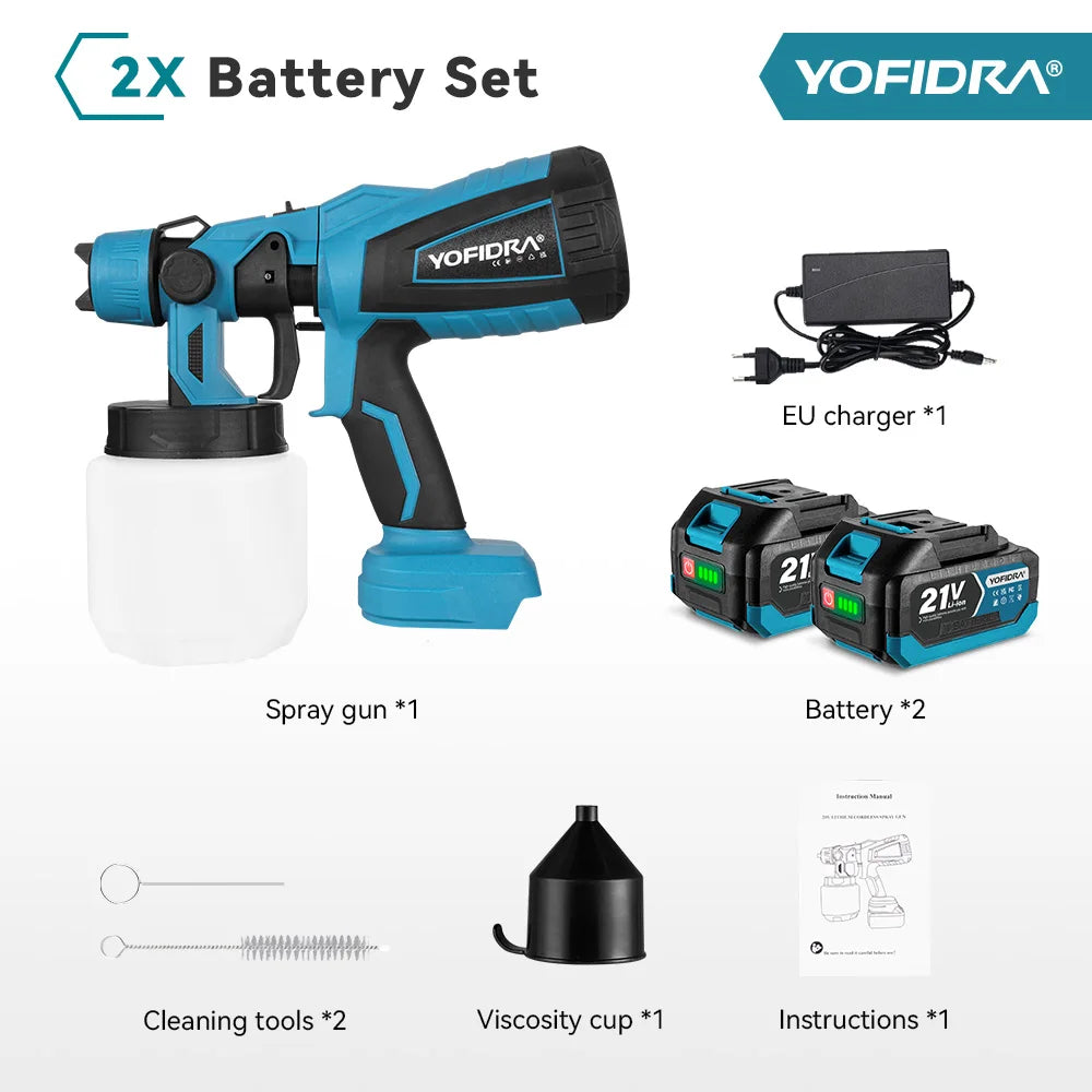 YOFIDRA 1000ML Electric Spray Gun Cordless Paint Sprayer Auto Steel Coating Airbrush DIY Power Tools for Makita 18V-21V Battery Pin