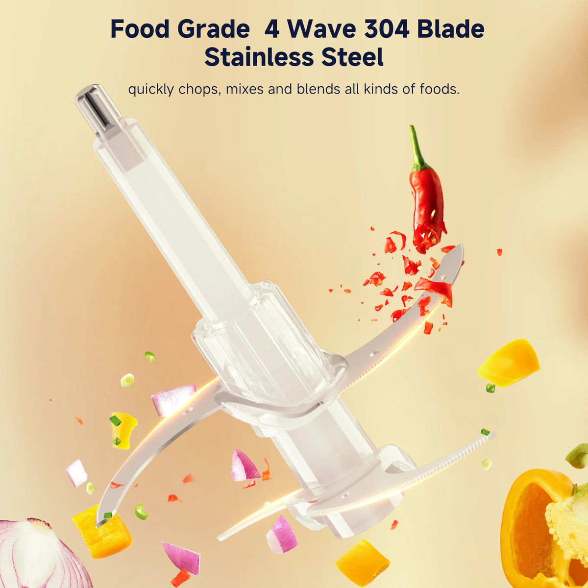 BioloMix Mini Electric Food Chopper, 300W, features 2 bowls and 4 blades, perfect for preparing baby food, meat, and onions