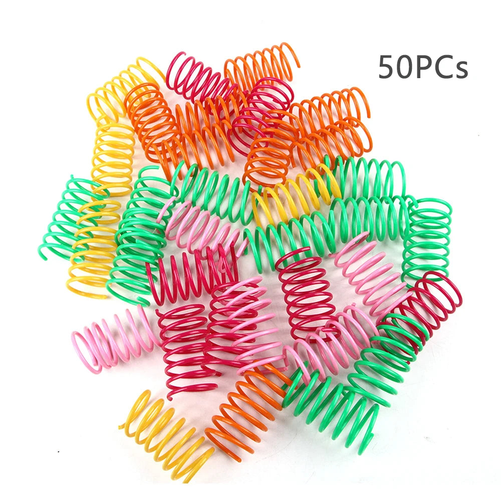 50PCs Interactive Cat Toy Cat Spring Toys for Cats Kitten Cat Funny Toys Colorful Coil Spiral Springs Cat Accessories