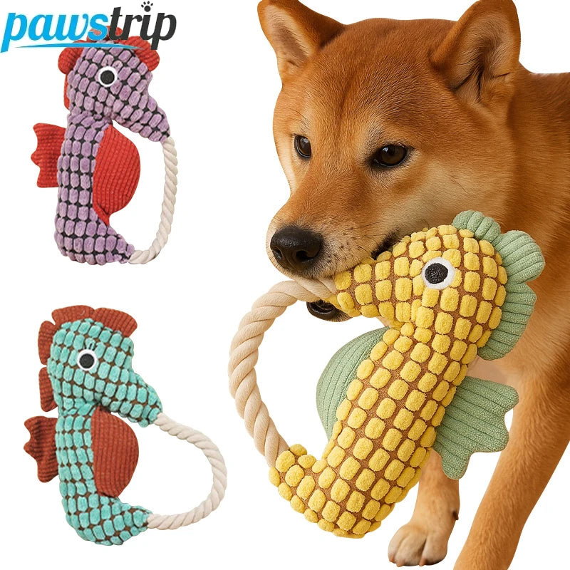 Pet Dog Plush Toy Interactive Dog Squeak Toys Bite Resistant Puppy Grinding Teeth Toy Funny Pet Seahorse Toy Dog Accessories