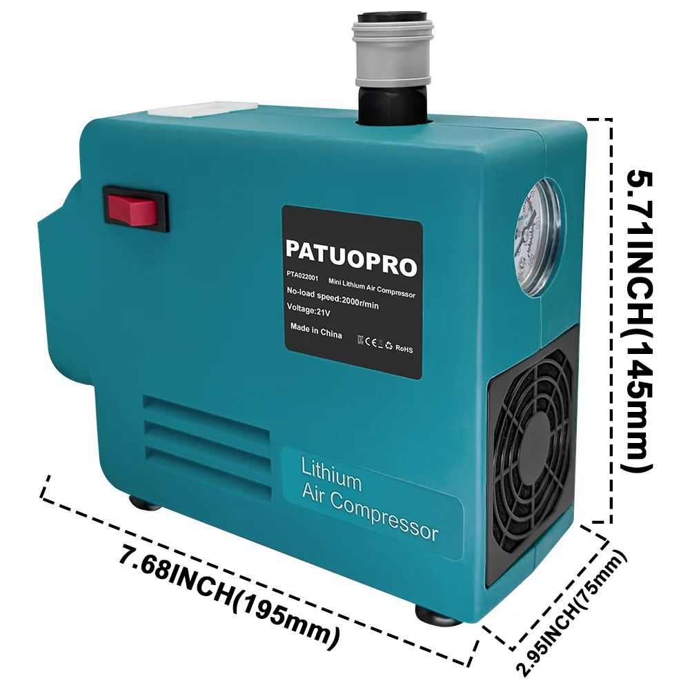 PATUOPRO Draagbare Elektrische Luchtcompressorpomp Hoge Druk Met Manometer Voor Houtbewerkingsspijkerpistool Voor Makita 18V Accu