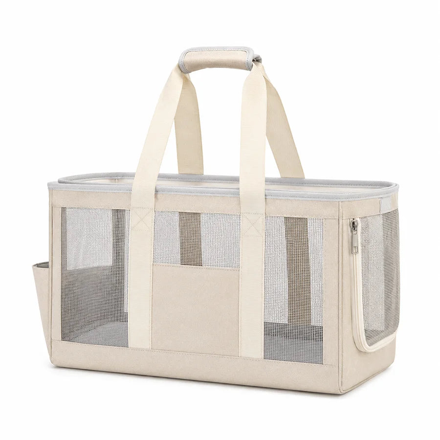 Portable Pet Carrier Bag Mesh Breathable Cat Travel Tote with Side Roll-Up Window Pockets Cat Accessories