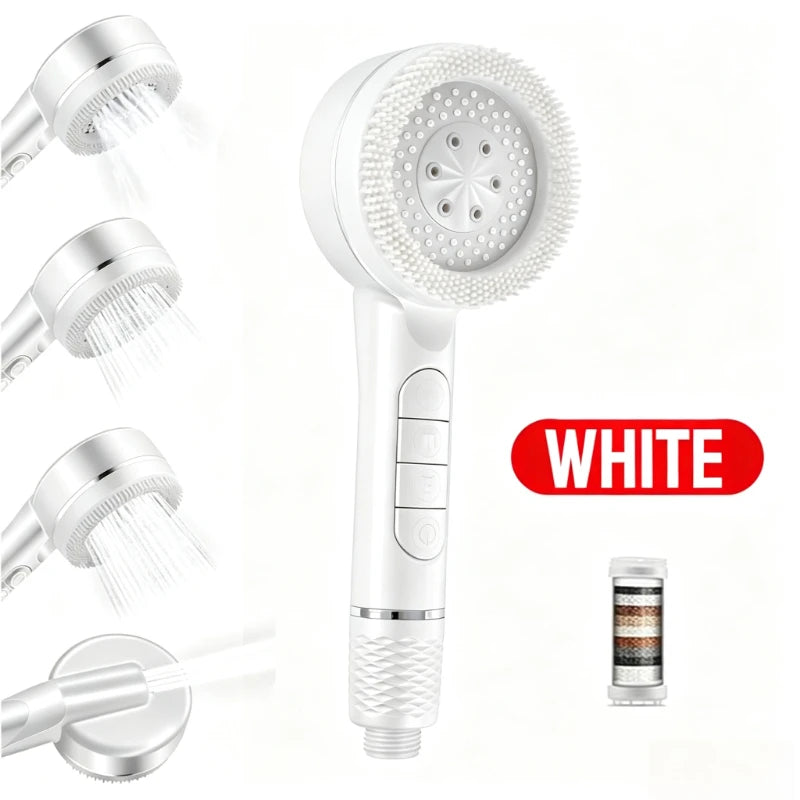 High Pressure Shower Head 4 Modes Handheld Body Brush Chlorine Removal Filter Large Flow Water Saving Showerhead for Bathroom