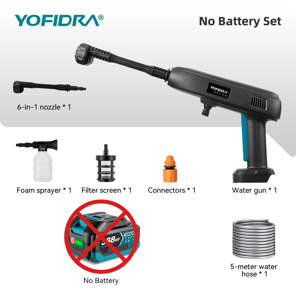 Pistolet pulvérisateur d'eau électrique haute pression 6 en 1 YOFIDRA, outil de lavage  pour voiture et jardin avec seau d'eau pliable de 22 L pour batterie Makita