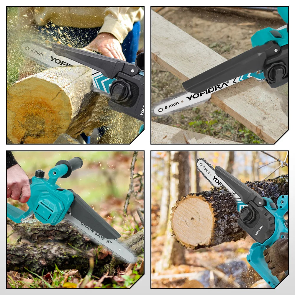 YOFIDRA 4500W Brushless 8 Inch Electric Chainsaw Digital Display Woodworking Pruning Saw Cutting Tool For 21V Battery Pin