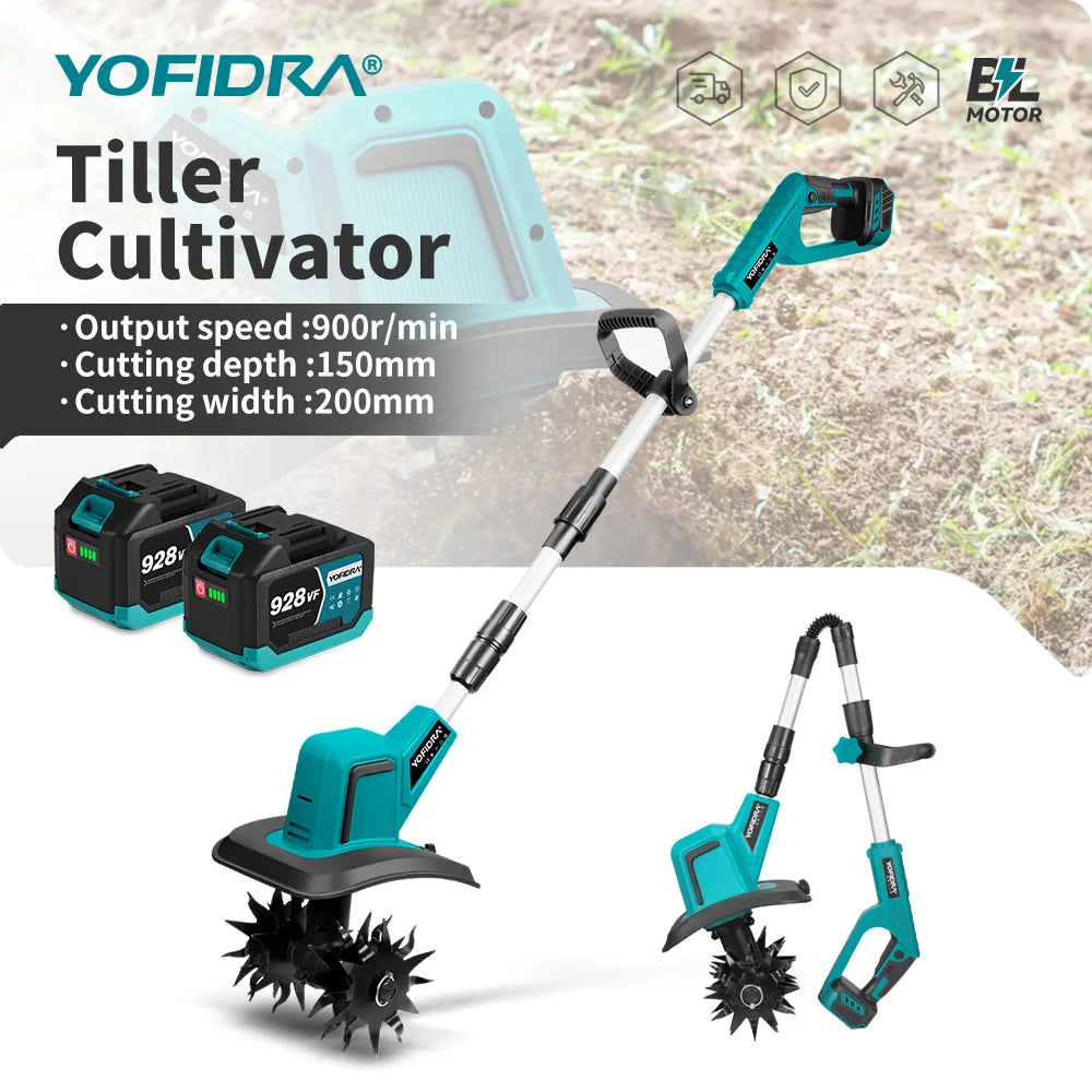 YOFIDRA Borstelloze Elektrische Tuinfrees 1500W Draagbare Accu-Grasmaaier Graskantenmaaier Bodembewerkingsgereedschap voor Makita-accu