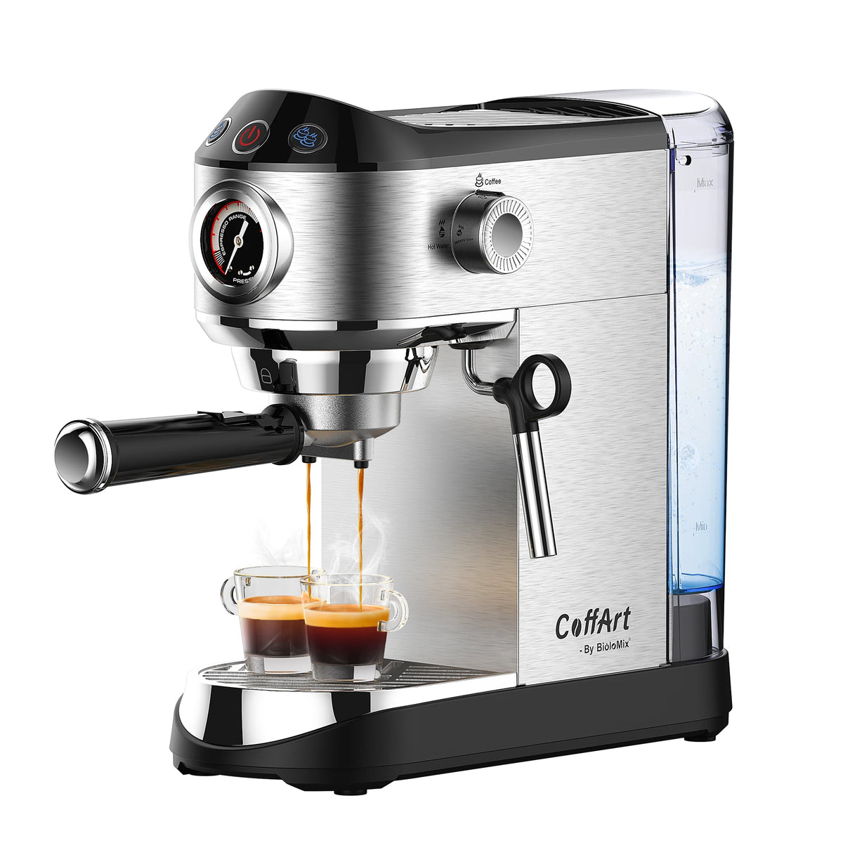 BioloMix 20 Bar Halfautomatische Koffiemachine met Melkopschuimer voor Espresso, Cappuccino, Latte, Mokka en Speciale Koffiedranken