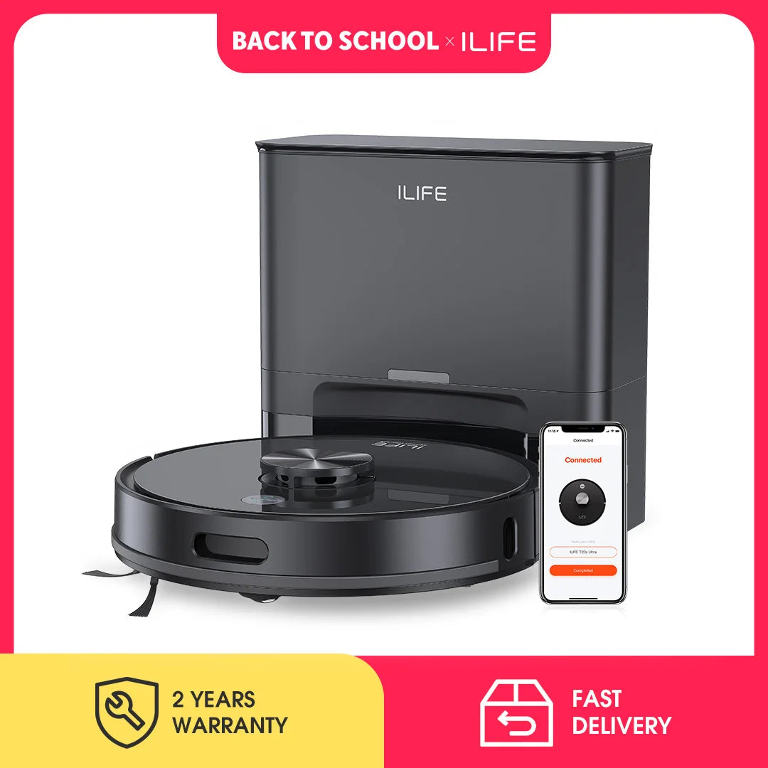 ILIFE T20s Ultra Robot Vacuum Cleaner with Self-Emptying Station, 10000Pa Suction, 4600mAh Battery, 300 Min Max Runtime