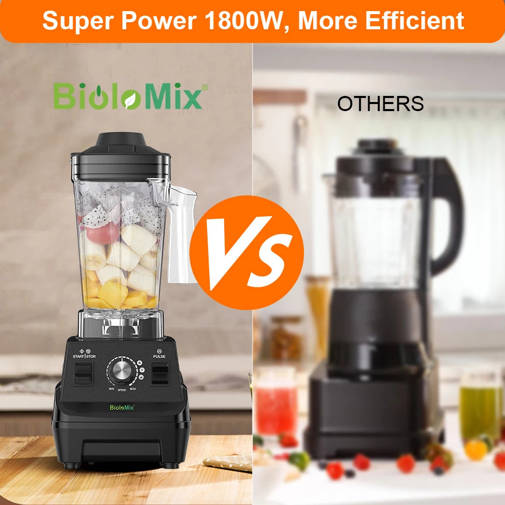 Mini mixeur BioloMix Pro, moteur 1800 W, bol principal 1,8 L, gobelet portable 0,6 L, sans BPA, extracteur de jus, préparateur de smoothies et moulin robuste