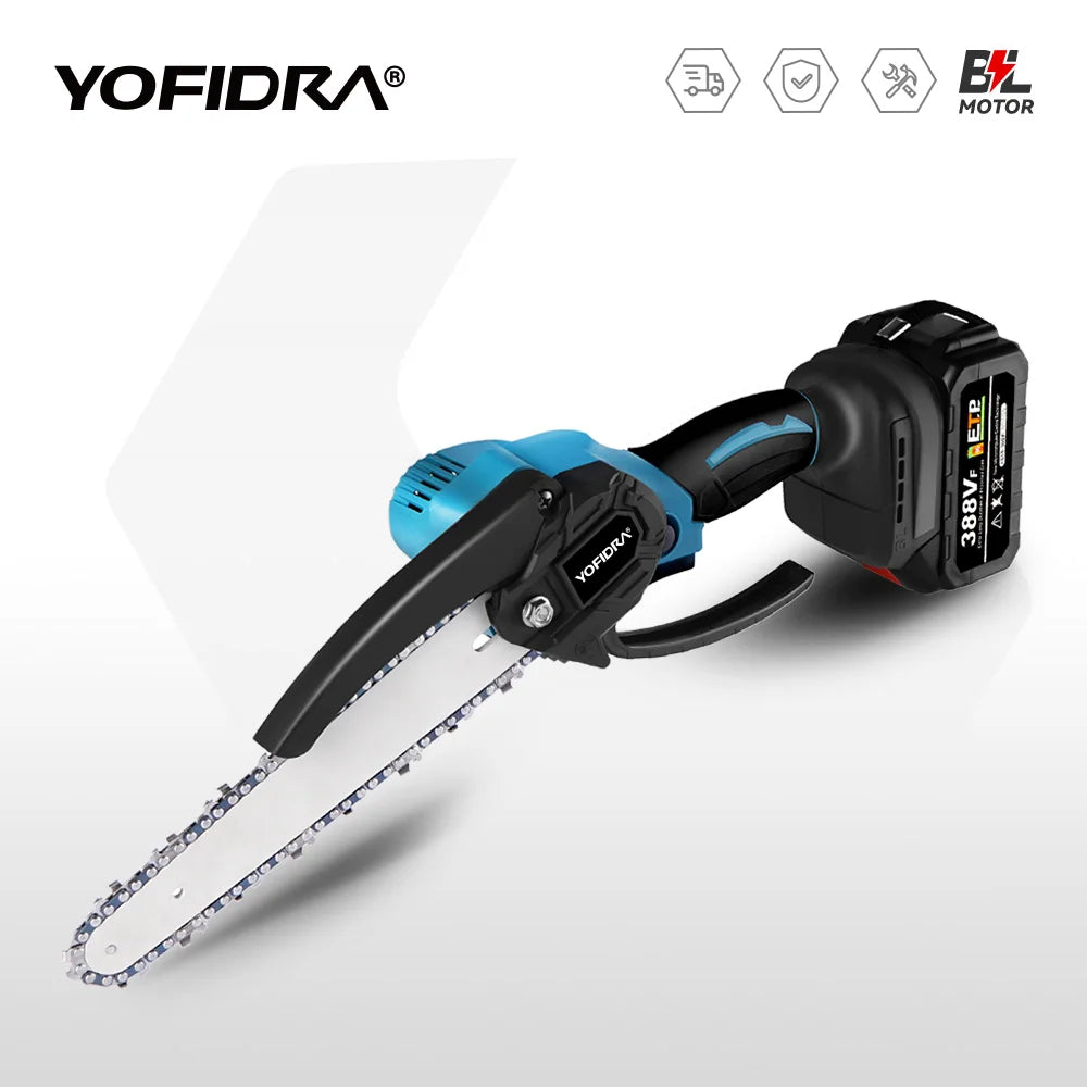YOFIDRA Borstelloze Kettingzaag 8 Inch Handheld Snoerloze Snoeizaag Oplaadbaar Snoeigereedschap voor Hout Elektrisch Gereedschap voor Makita 18V Accu