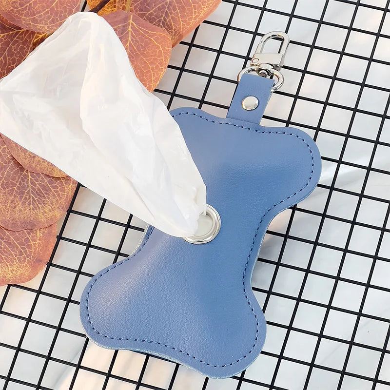 PU Portable Dog Poop Bag Holder Bone-shaped Pet Waste Bag Dispenser for Dogs Pet Trash Bags Dispenser with 1 Roll Poop Bag