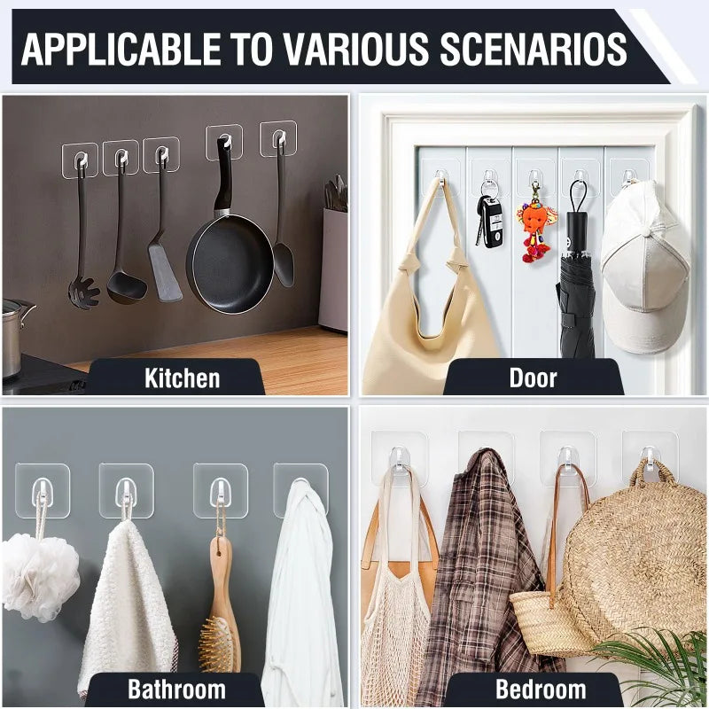 Strong Self Adhesive Hooks Heavy Duty Wall Hooks Transparent Hangers Door Key Towel Hook for Bathroom Kitchen  Wall Hooks