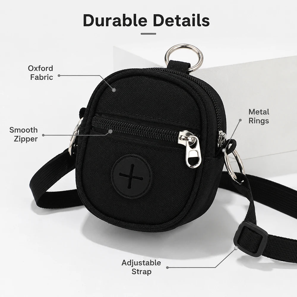Portable Dog Treat Pouch Oxford Cloth Pet Waste Bag Dispenser Mini Crossbody Training Storage Bag for Walking Travel Outdoor