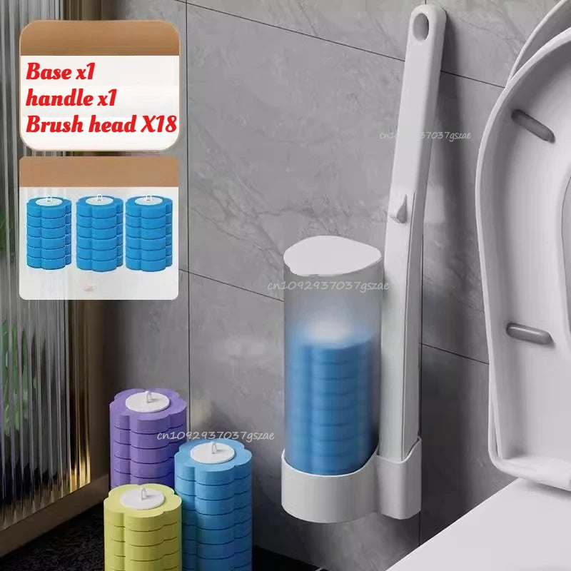 Disposable Toilet Brush Set Comes with Toilet Cleaner Long-Handled Cleaning Tool Replacement Head Sterile Cleaning Brush Head