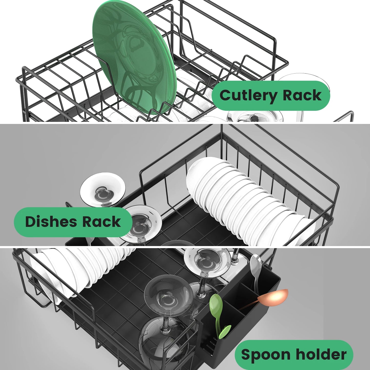 Dish Drying Rack Dish Drainer Rack Kitchen Adjustable Plates Organizer Dish Bowl Drainer Storage Rack Cutlery Storage Holder