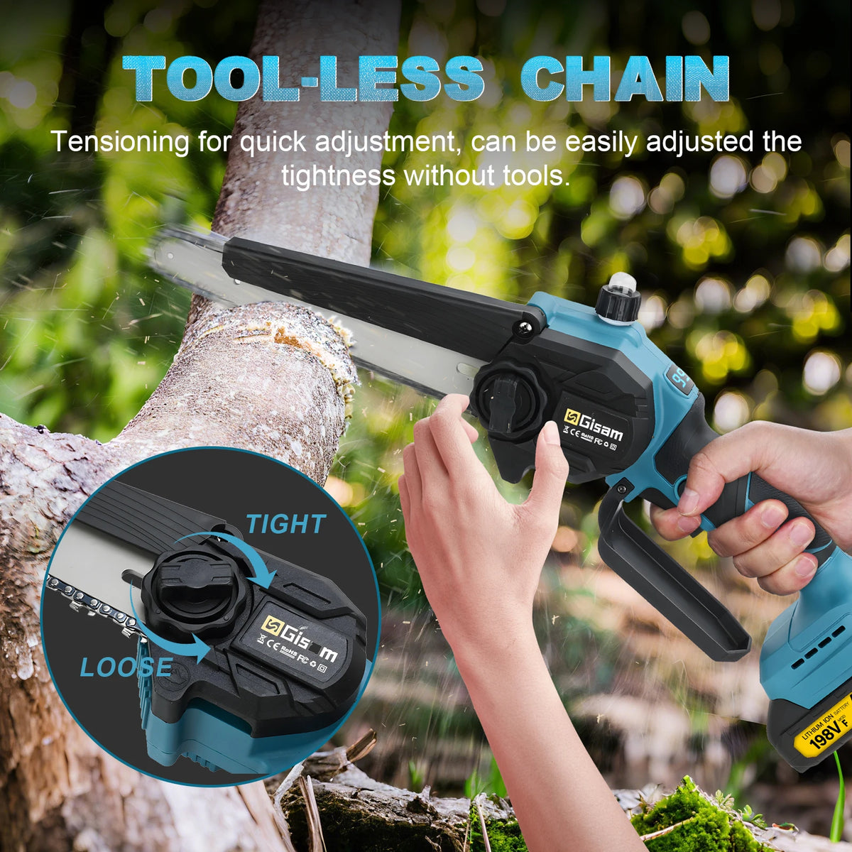 Tronçonneuse d'élagage électrique sans balais Gisam de 8 pouces, outil de scie électrique pour le travail du bois rechargeable, compatible avec les batteries Makita 18 V