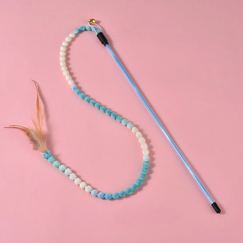 Lot de 3 jouets interactifs pour chat, canne à pêche arc-en-ciel pour chats et chatons d'intérieur, jouet teaser coloré avec ficelle, peluche et plumes