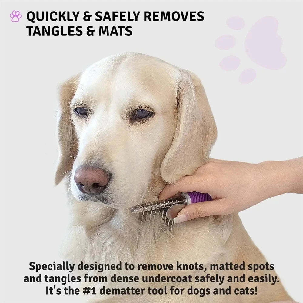 Peigne râteau de démêlage pour animaux, brosse pour chiens et chats avec longues lames de sécurité pour démêler le sous-poil emmêlé ou noué