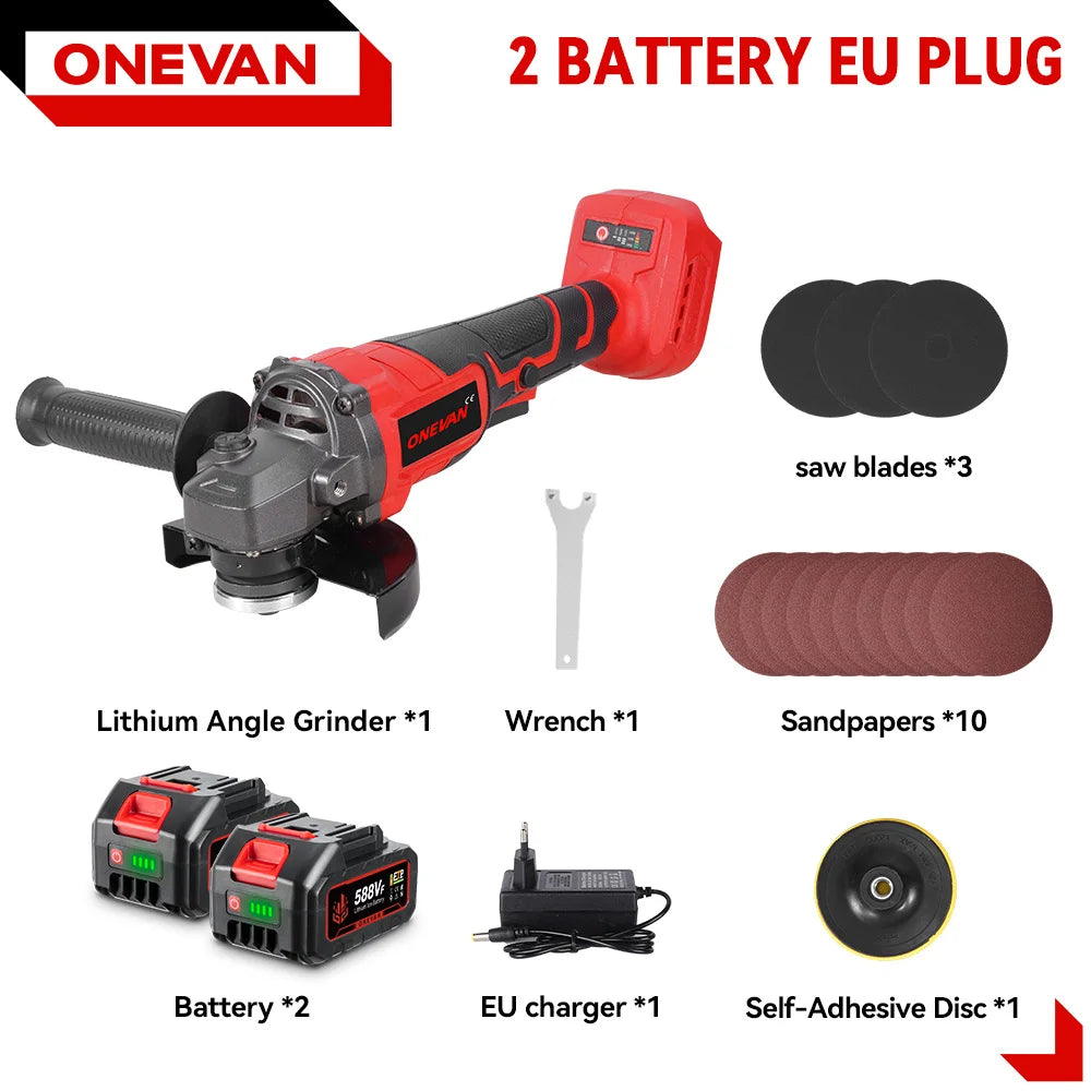 ONEVAN 125mm Brushless Electric Angle Grinder 2in1 M14 Cordless Cutting Polishing Woodworking Tool For Makita 18-21V Battery Pin