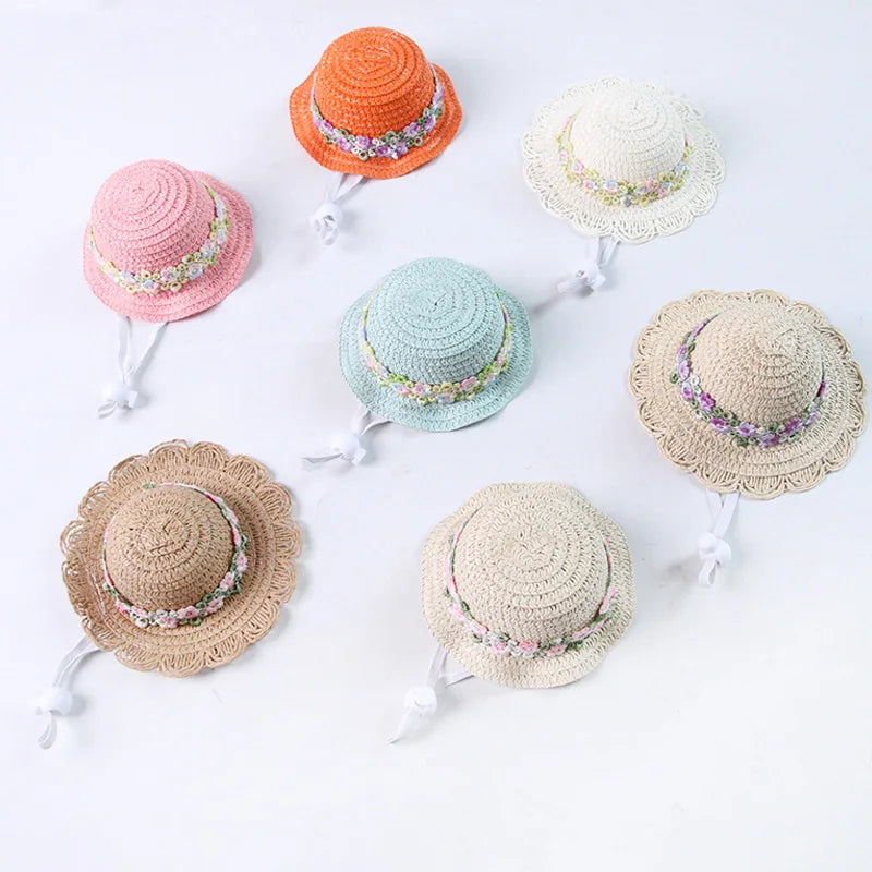 Cute Pet Straw Hat for Cats Small Dogs Adjustable Cat Princess Hat Summer Puppy Sun Hat Outdoor Cute Kitten Headwear Pet Supply