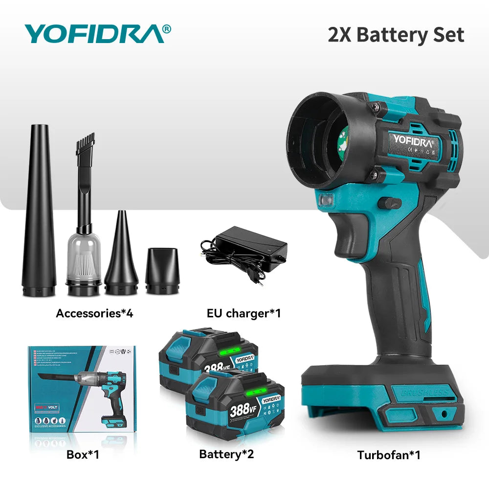 YOFIDRA Borstelloze 2-in-1 Elektrische Bladblazer en Zuiger 80000RPM Turboventilator Blad- en Sneeuwruimer Tuingereedschap voor Makita Batterij