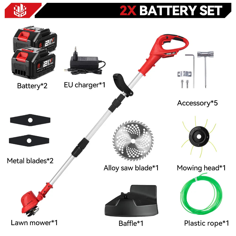 ONEVAN 10-inch borstelloze elektrische grasmaaier snoerloos 36000 tpm grassnijder in lengte verstelbaar tuingereedschap voor Makita 18V-accu