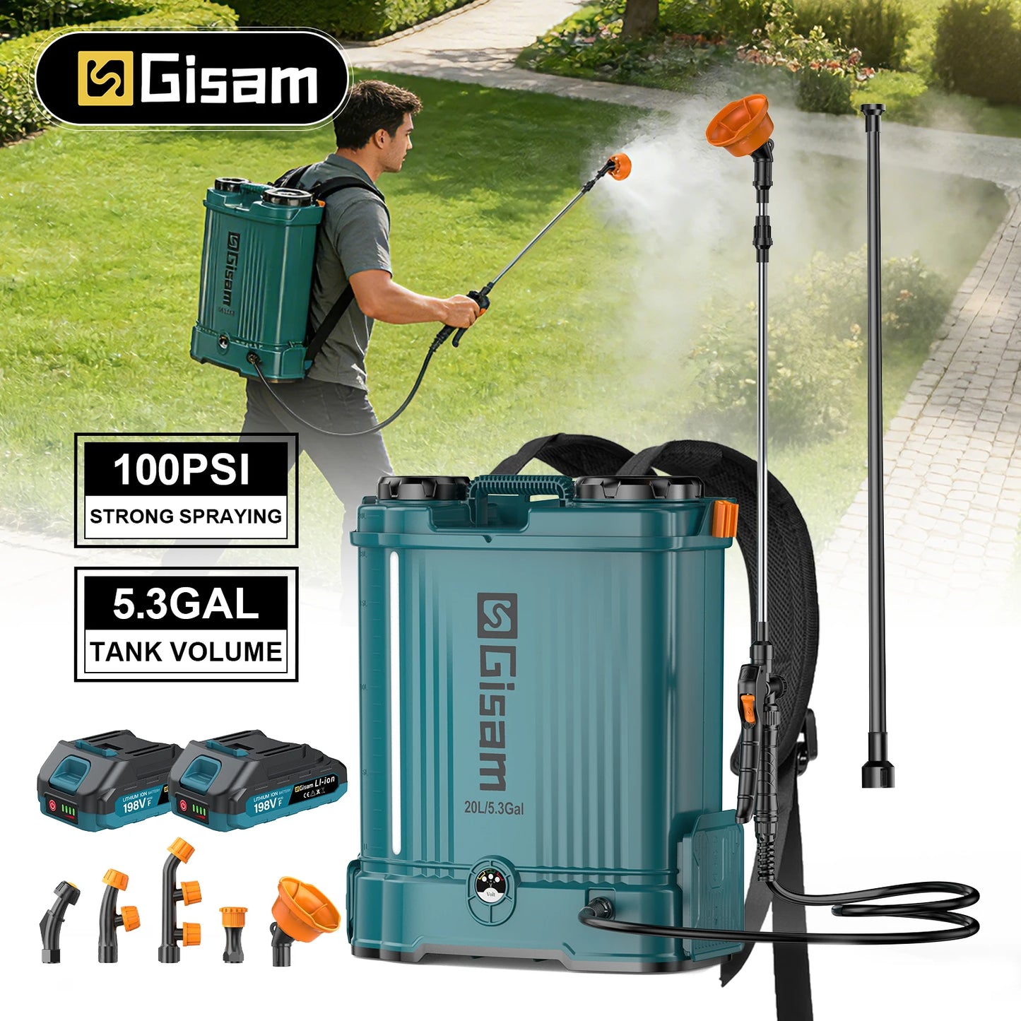 Gisam Electric Lithium Sprayer 100PIS 20L High Capacity Yard Lawn Spraying Irrigation Power Tools For Makita 18V Battery Pin
