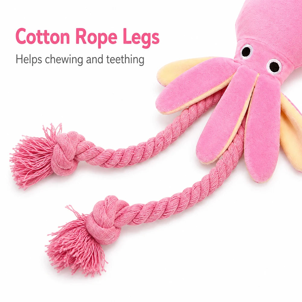 Plush Octopus Dog Toy with Squeaker Cotton Rope Puppy Chew Tug Toy for Dogs and Cats Soft Interactive Pet Bite Play Toys
