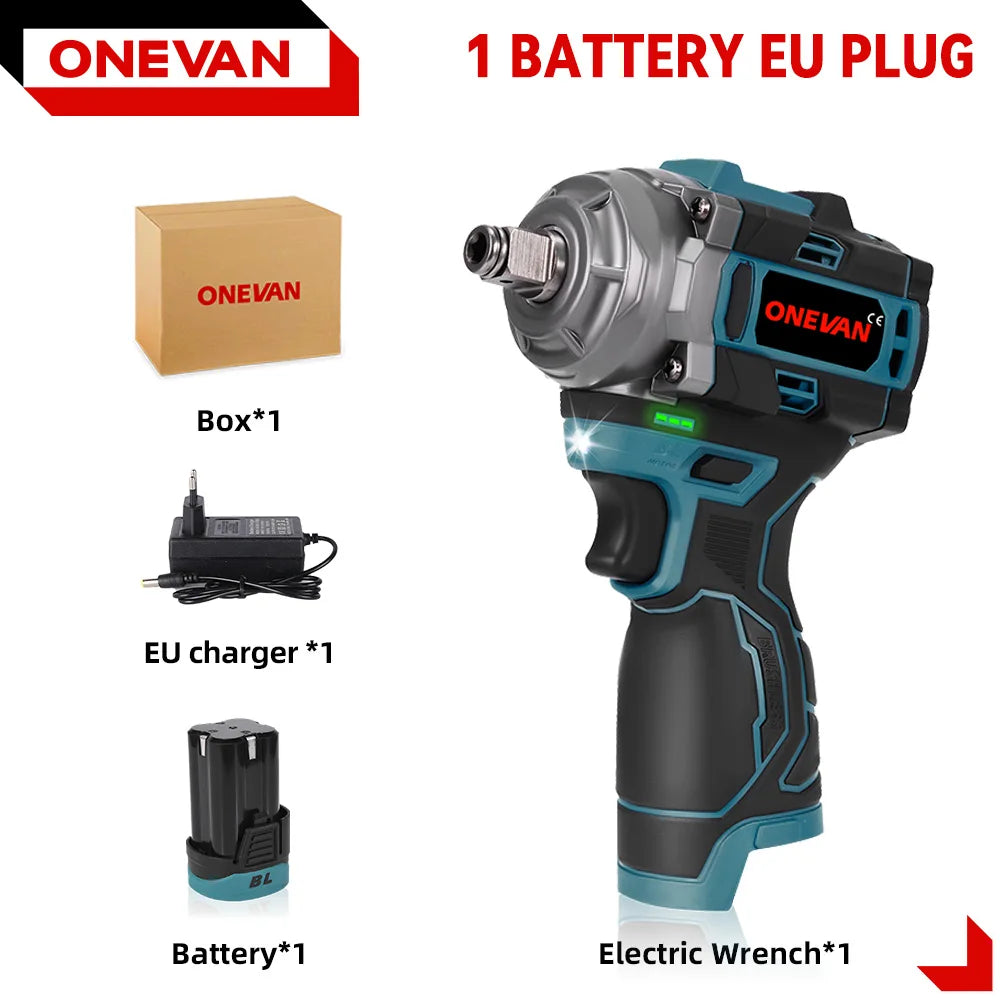 ONEVAN 500Nm Koppel Borstelloze Elektrische Slagmoersleutel 1/2 inch Accusleutel Autoreparatie Elektrisch Gereedschap voor 16,8V Lithium-ion Accu