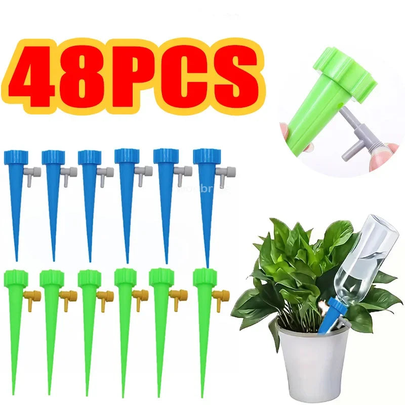 1-48pcs Drip Irrigation Self-watering Pot Automatic Drip Irrigation Kit Plant Watering Device Adjustable Control Water Dripper