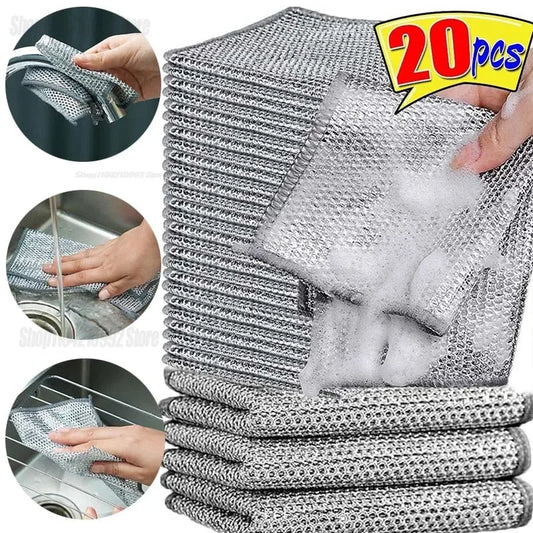 1-100pcs Magic Rag Silver Wire Cleaning Kitchen Cloth Thickened Microfiber Face Wash Towel Built-in Steel Wiping Rag