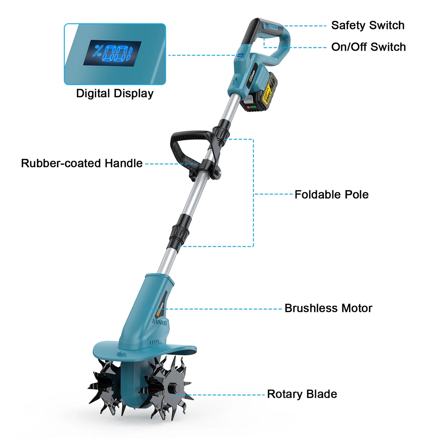 Gisam Brushless Electric Garden Tiller Lawn Mower Rototiller For Soil Cultivation Garden Power Tool For Makita 18v Battery Pin