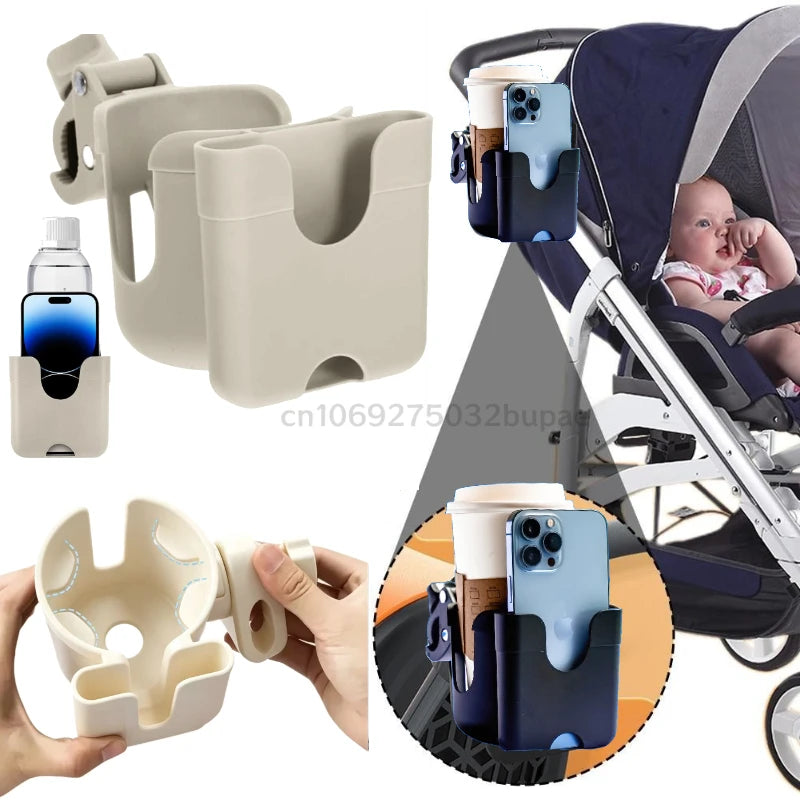 2-in-1 Stroller Cup & Phone Holder Universal Bottle Bracket Holder for Stroller Wheelchair Bike Accessories Stroller Accessories