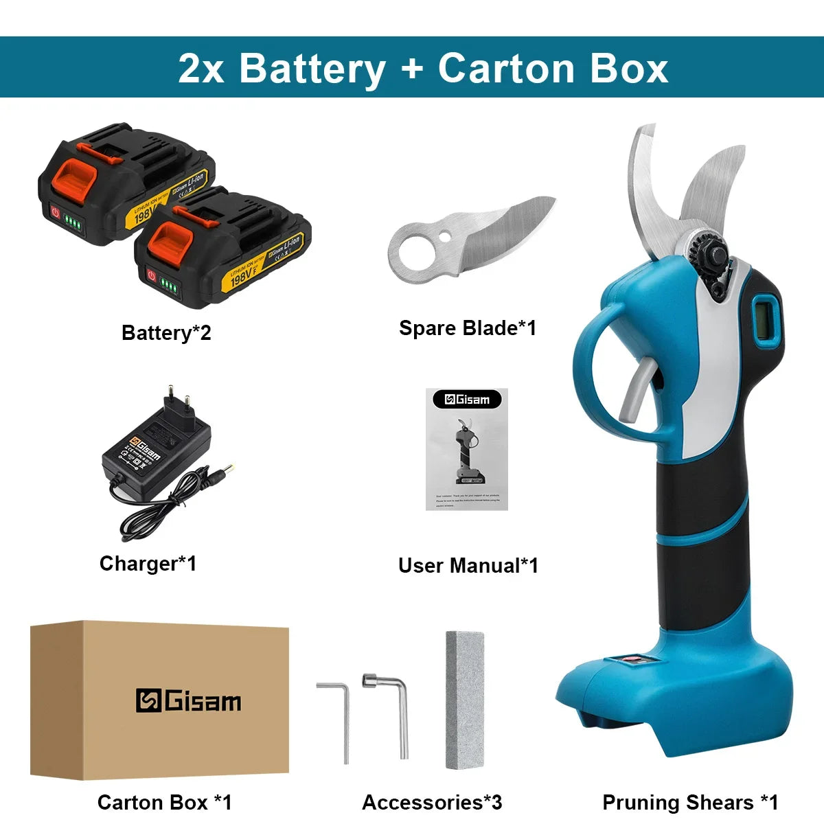 Sécateur électrique Gisam 1000W 40mm, outil de taille sans fil sans balai pour branches d'arbre, compatible avec les batteries Makita 18V