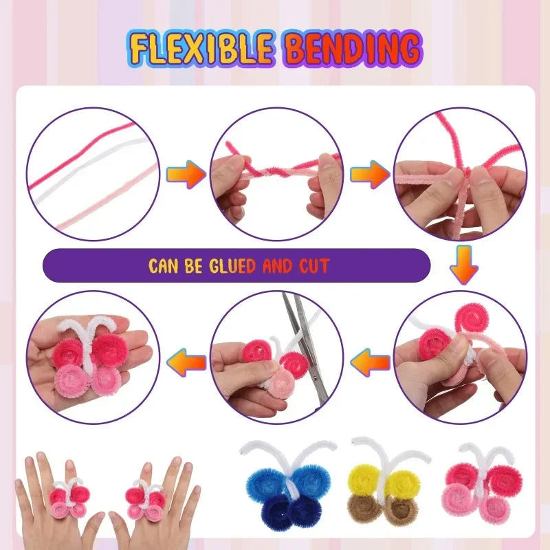 Creative Wires Chenille Wire Pipe Cleaners Colorful Chenille Stems DIY Plush Stem Wired Twist Stick Hair Strip Kid Handmade