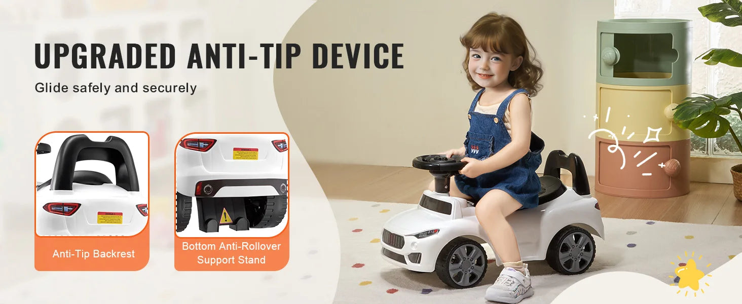 SucceBuy White/Pink Ride On Push Car Classic Sports Toy for Toddlers with Music Steering Wheel - Quality Shopping Centre