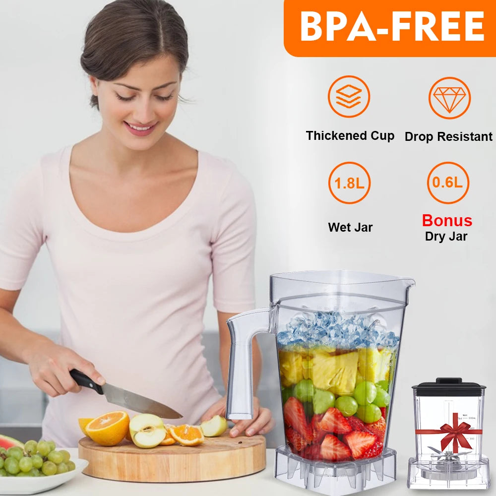 Mini mixeur BioloMix Pro, moteur 1800 W, bol principal 1,8 L, gobelet portable 0,6 L, sans BPA, extracteur de jus, préparateur de smoothies et moulin robuste