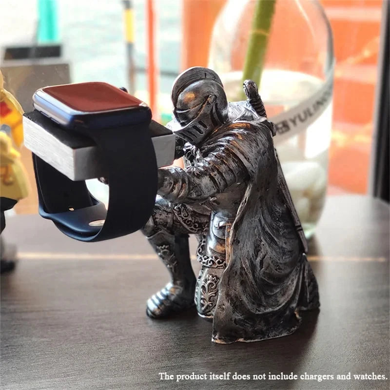 Watch Stand Charging Dock for Apple Watch, Cartoon Charging Desktop Bracket Smartwatch Holder，Black Warrior Figurine Support