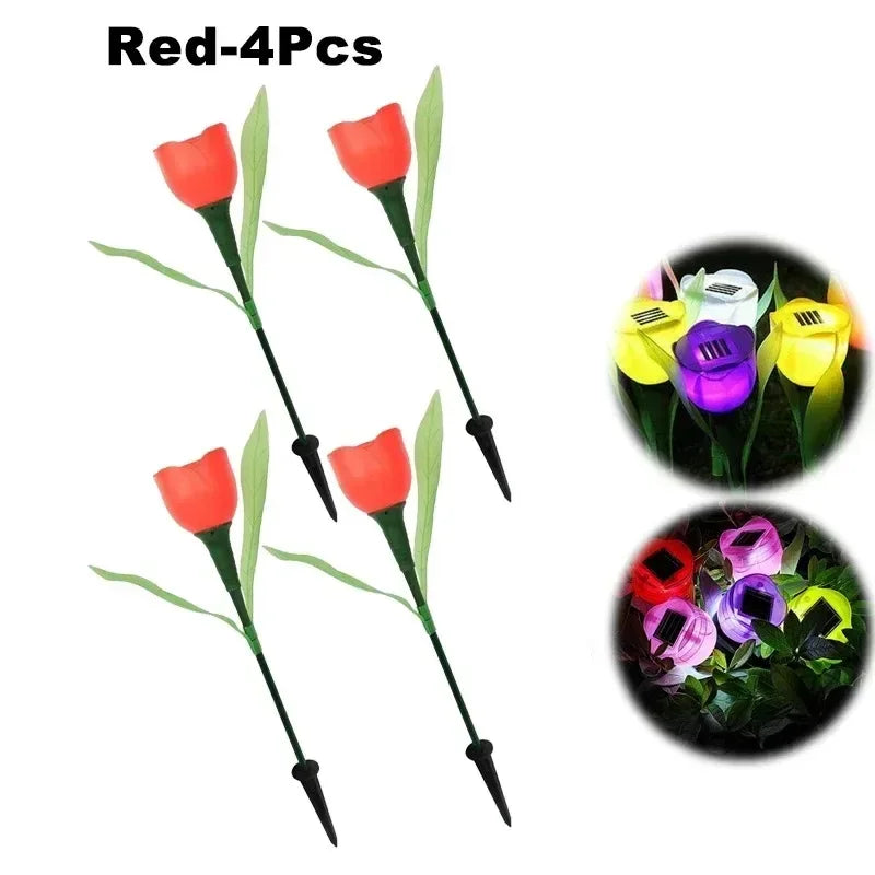 Solar Powered Tulip Garden Lights IP44 Waterproof Auto on Off LED Outdoor Lighting for Yard Lawn Party Night Decoration