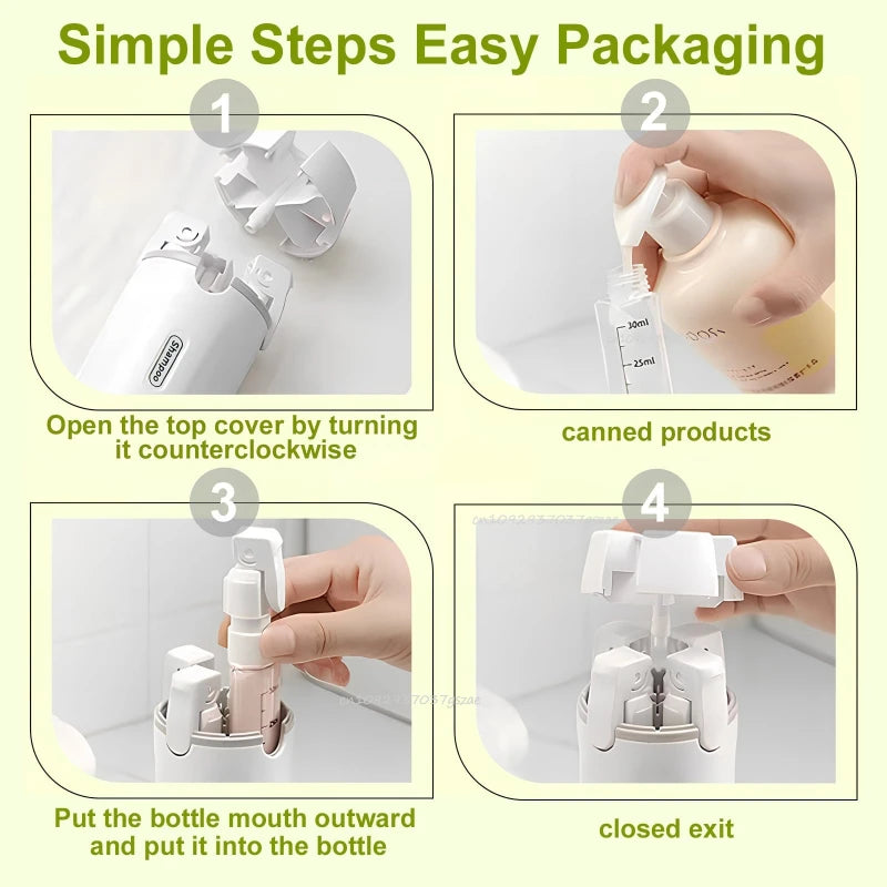 4 in 1 Travel Dispenser Portable Leakproof Travel Bottle Dispenser Set for Perfume Shampoo Conditioner Lotion Toiletry Container