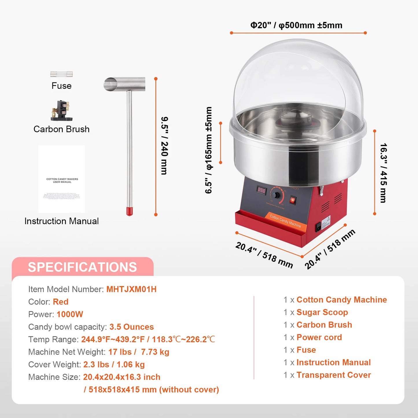 SucceBuy Electric Cotton Candy Machine Candy Floss Maker Commercial Cotton Candy Machine with Cover Perfect for Home Kids Party