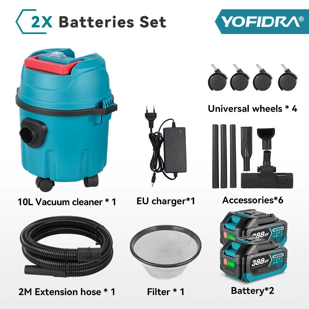 YOFIDRA 3IN1 35kPa Electric Wet & Dry Vacuum Cleaner Wireless Home Car Cleaner With 10L Portable  Tank For Makita Battery Pin
