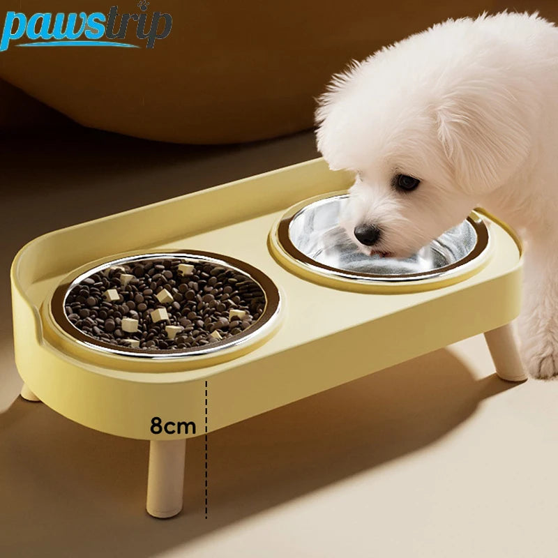 Plastic/Stainless Steel Dog Feeder Bowl Double Pet Food Water Bowls Non-Slip Puppy Food Bowl with Stand Anti-splash Cat Bowl