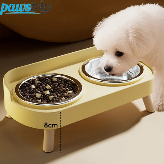 Plastic/Stainless Steel Dog Feeder Bowl Double Pet Food Water Bowls Non-Slip Puppy Food Bowl with Stand Anti-splash Cat Bowl