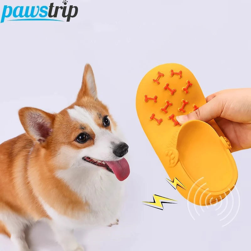 Interactive Dog Bite Slippers Toys Funny Dog Squeaky Toy Puppy Teeth Cleaning Latex Slippers Bite-resistant Pet Chew Toy